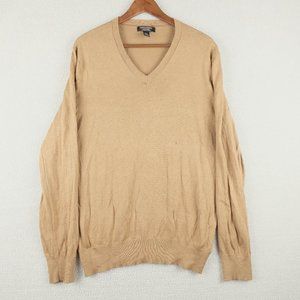 Banana Republic Sweater Mens Large Beige Silk Blend V Neck Lightweight Preppy
